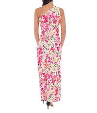 Oleg Cassini One Shoulder Floral Print Scuba Crepe Long Dress
