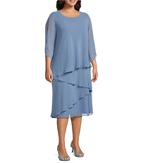 Oleg Cassini Plus Size Cold Shoulder 3/4 Sleeve Tiered Sheath Dress