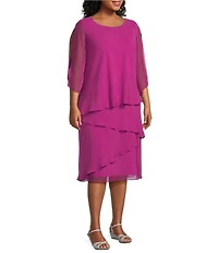 Oleg Cassini Plus Size Cold Shoulder 3/4 Sleeve Tiered Sheath Dress