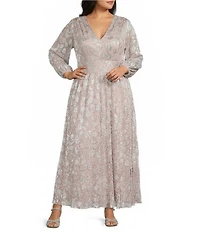 Oleg Cassini Plus Size Metallic Floral Print Long Gown