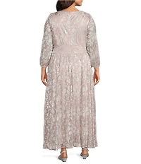 Oleg Cassini Plus Size Metallic Floral Print Long Gown