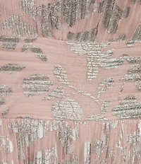 Oleg Cassini Plus Size Metallic Floral Print Long Gown