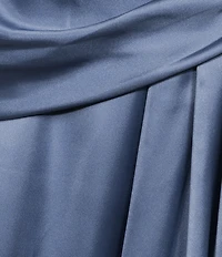 Oleg Cassini Plus Size Satin Caplet Ruched Front Long Dress