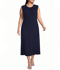 Oleg Cassini Plus Size Sleeveless Pleated Bodice Scuba Crepe Midi Dress