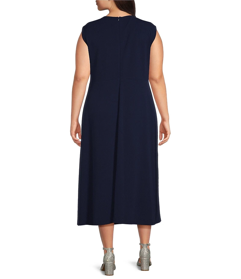 Oleg Cassini Plus Size Sleeveless Pleated Bodice Scuba Crepe Midi Dress