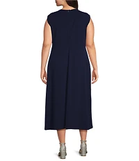 Oleg Cassini Plus Size Sleeveless Pleated Bodice Scuba Crepe Midi Dress