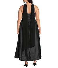 Oleg Cassini Plus Size Strapless Floral Placement Midi Satin Dress