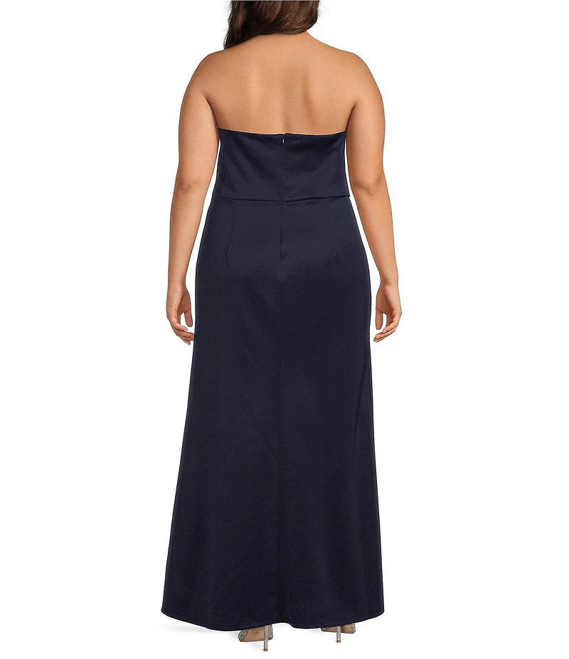 Oleg Cassini Plus Size Strapless Side Drape Scuba Gown