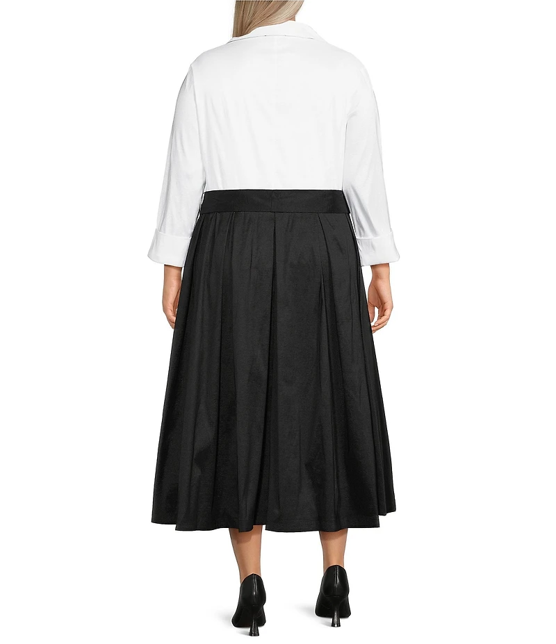 Oleg Cassini Plus Size Stretch Taffeta Collar Neck Midi Dress