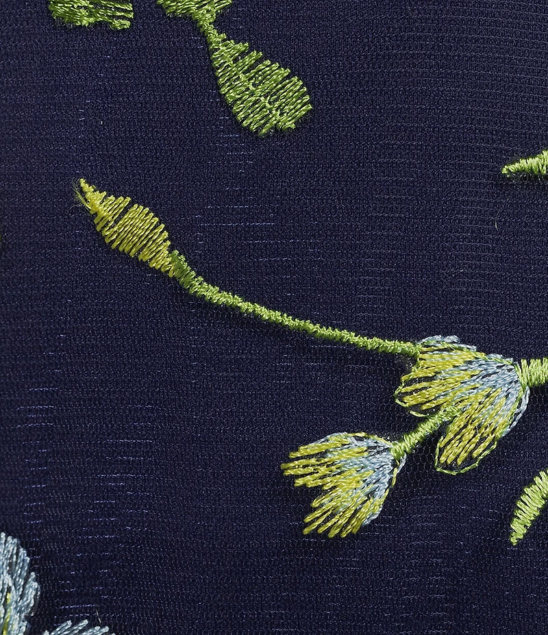 Oleg Cassini Puff Sleeve Multi Tone Embroidered Midi Dress