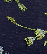 Oleg Cassini Puff Sleeve Multi Tone Embroidered Midi Dress