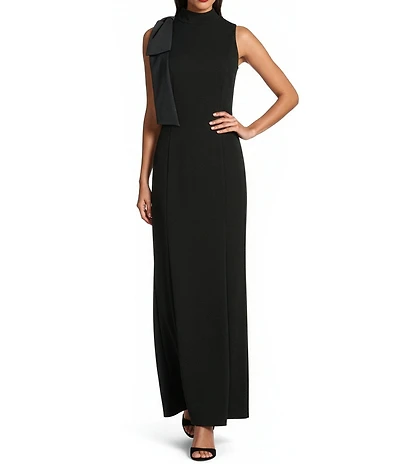 Oleg Cassini Scuba Bow Sleeveless Mock Neck Dress