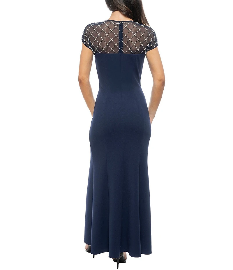Oleg Cassini Scuba Crepe Cap Sleeve Beaded Bodice Dress