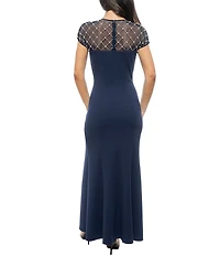 Oleg Cassini Scuba Crepe Cap Sleeve Beaded Bodice Dress