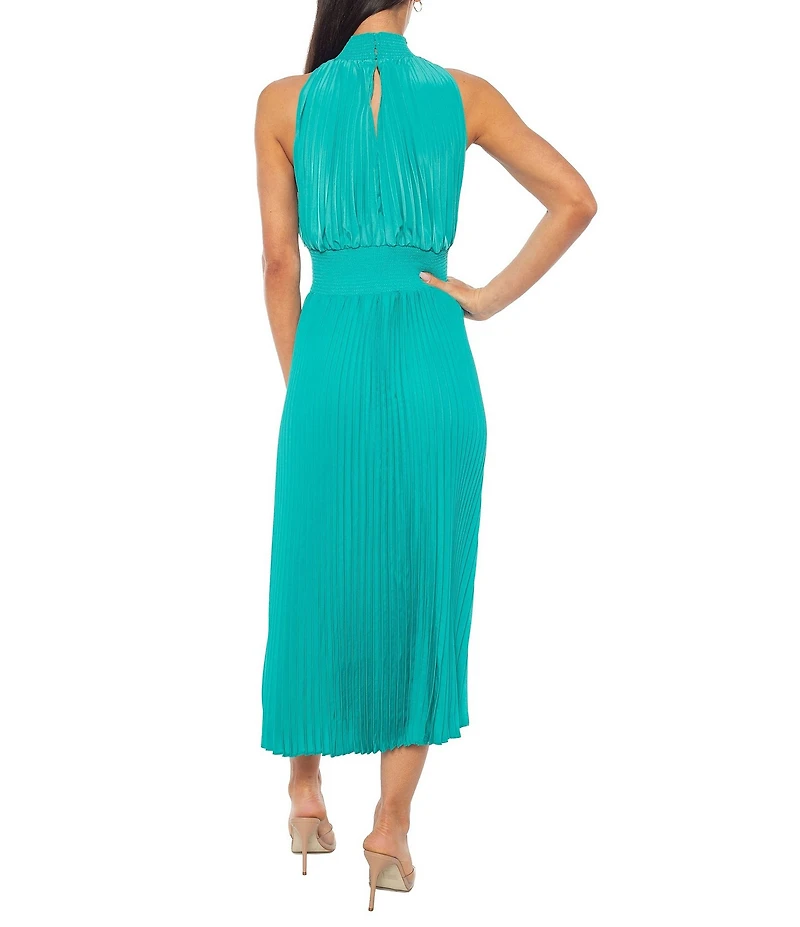 Oleg Cassini Sleeveless Pleated Halter Midi Dress