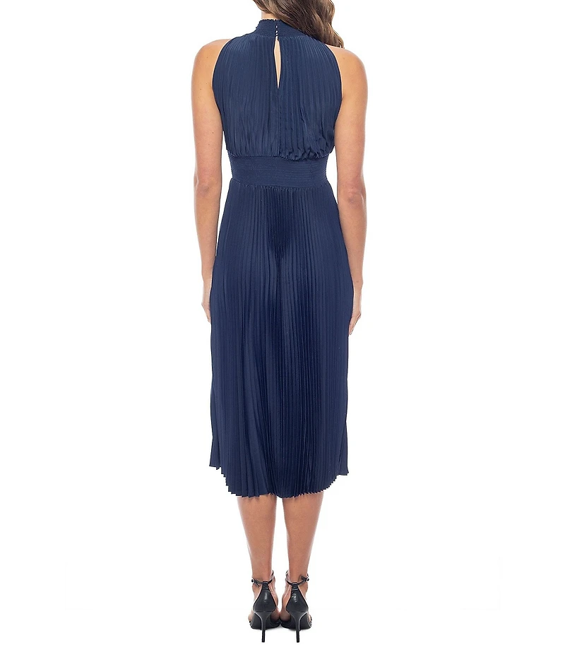 Oleg Cassini Sleeveless Pleated Halter Midi Dress