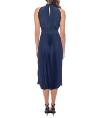 Oleg Cassini Sleeveless Pleated Halter Midi Dress