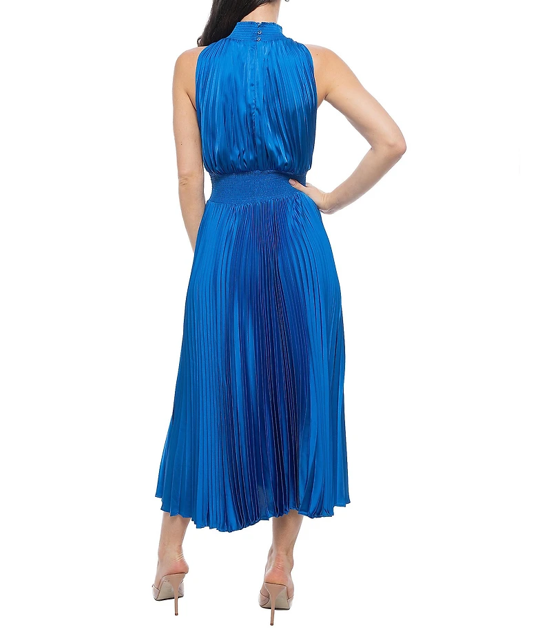 Oleg Cassini Sleeveless Pleated Halter Midi Dress