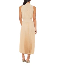 Oleg Cassini Sleeveless Pleated Halter Midi Dress