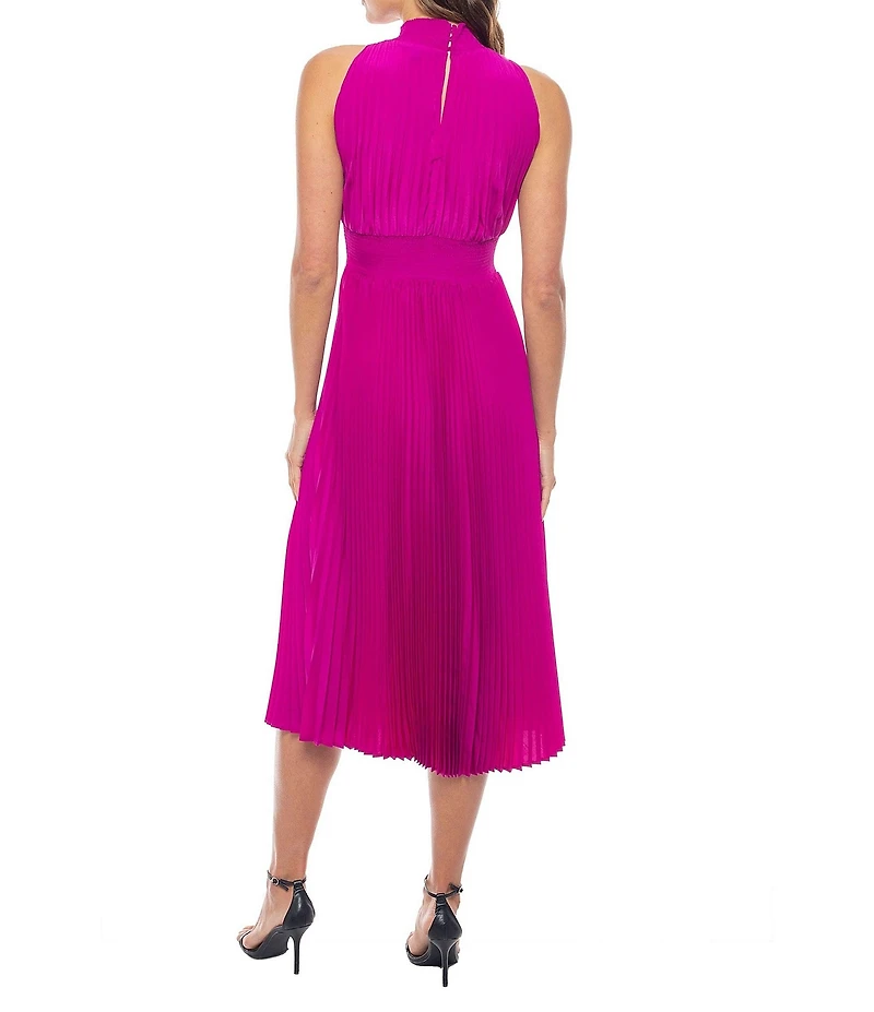 Oleg Cassini Sleeveless Pleated Halter Midi Dress