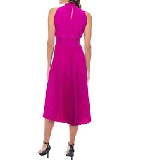 Oleg Cassini Sleeveless Pleated Halter Midi Dress