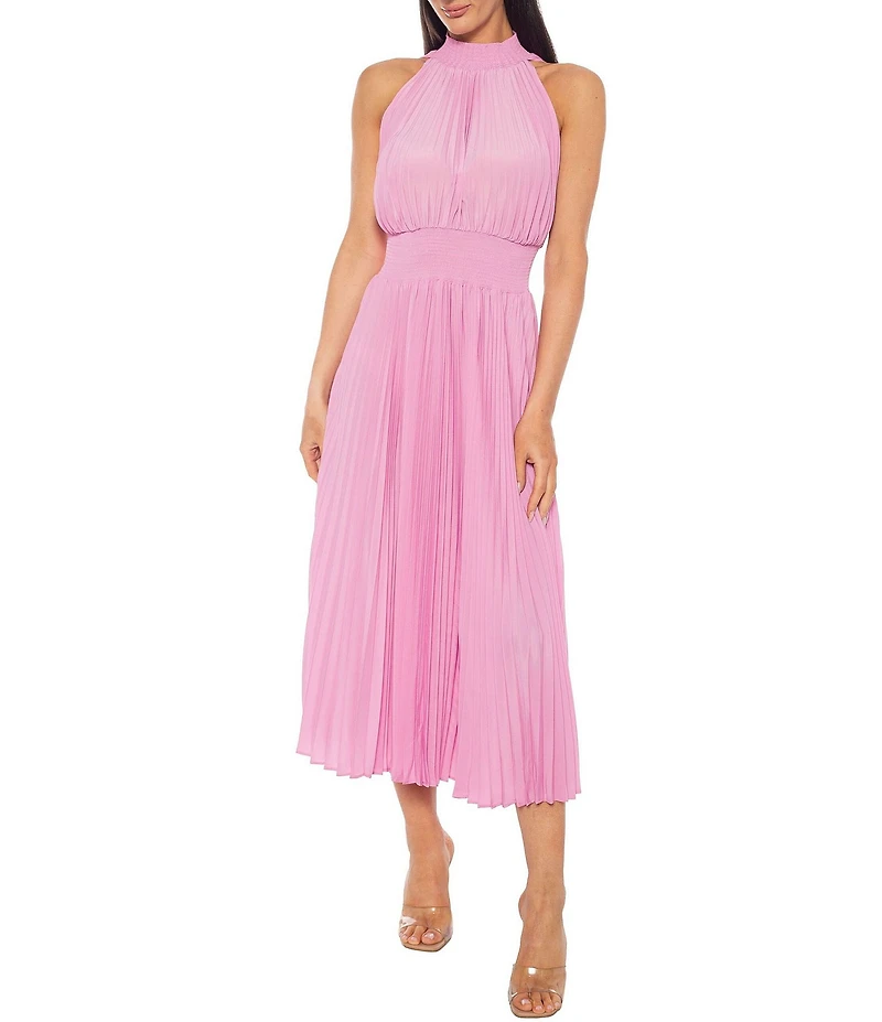 Oleg Cassini Smock Waist Pleated Midi Dress