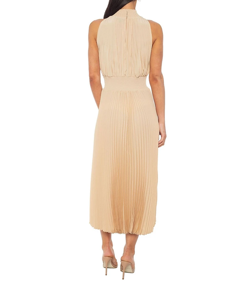 Oleg Cassini Smock Waist Pleated Midi Dress