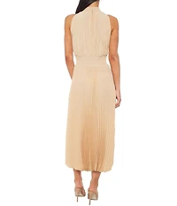 Oleg Cassini Smock Waist Pleated Midi Dress