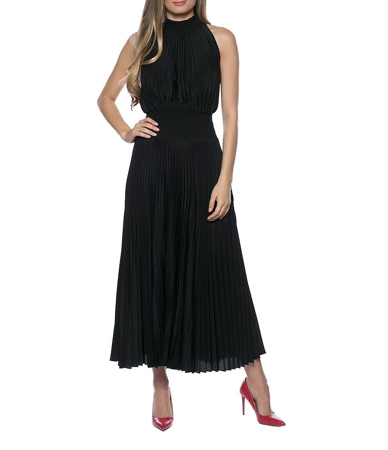 Oleg Cassini Smock Waist Pleated Midi Dress