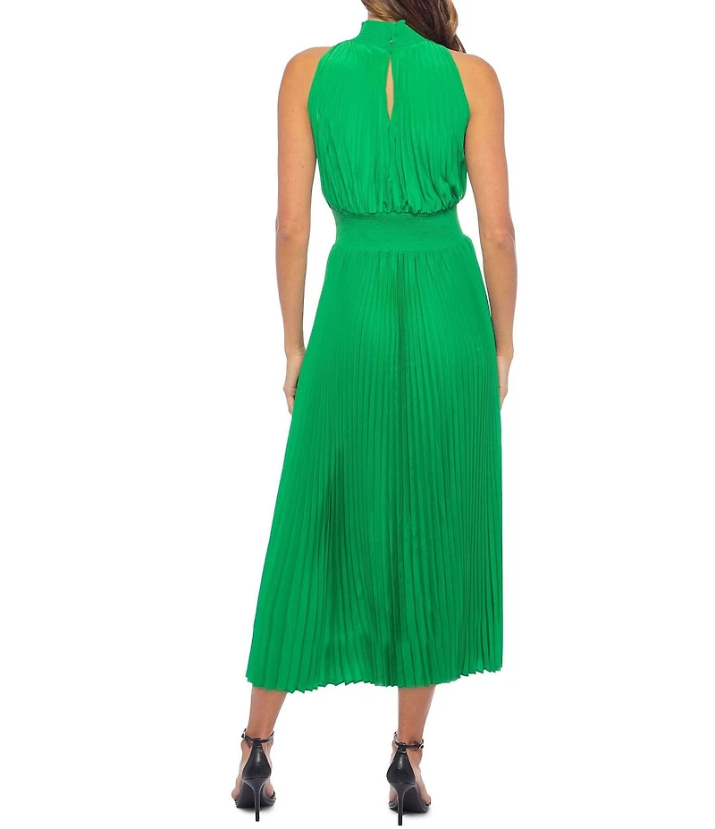 Oleg Cassini Smock Waist Pleated Midi Dress