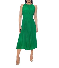 Oleg Cassini Smock Waist Pleated Midi Dress