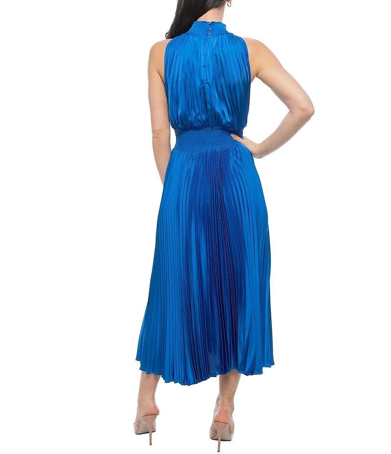 Oleg Cassini Smock Waist Pleated Midi Dress
