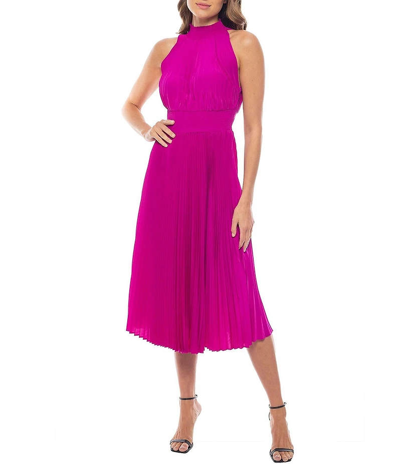 Oleg Cassini Smock Waist Pleated Midi Dress