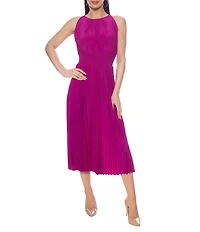Oleg Cassini Smock Waist Pleated Midi Dress