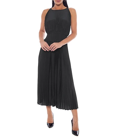 Oleg Cassini Smock Waist Pleated Midi Dress