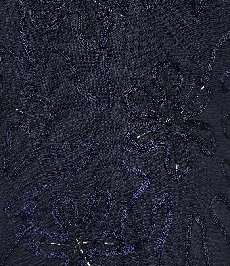 Oleg Cassini Soutache Illusion Cap Sleeve Crew Neck Gown