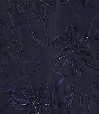 Oleg Cassini Soutache Illusion Cap Sleeve Crew Neck Gown