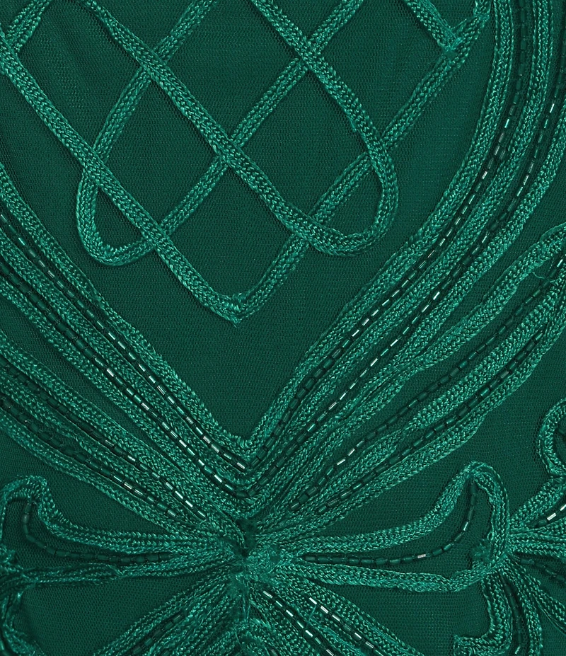 Oleg Cassini Soutache Mesh Crew Neck Cap Sleeve Gown