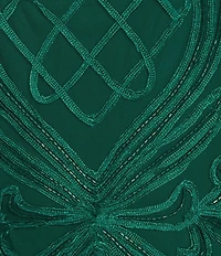 Oleg Cassini Soutache Mesh Crew Neck Cap Sleeve Gown