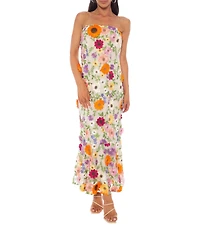 Oleg Cassini Strapless 3D Floral Embroidered Mesh Dress