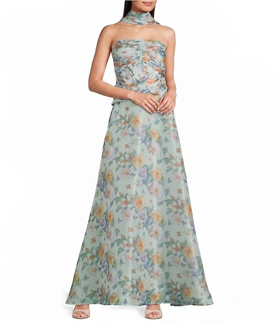 Oleg Cassini Strapless Organza Long Gown
