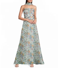 Oleg Cassini Strapless Organza Long Gown