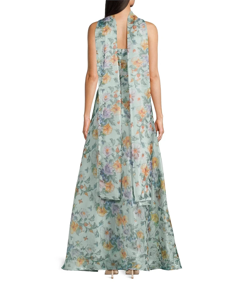 Oleg Cassini Strapless Organza Long Gown
