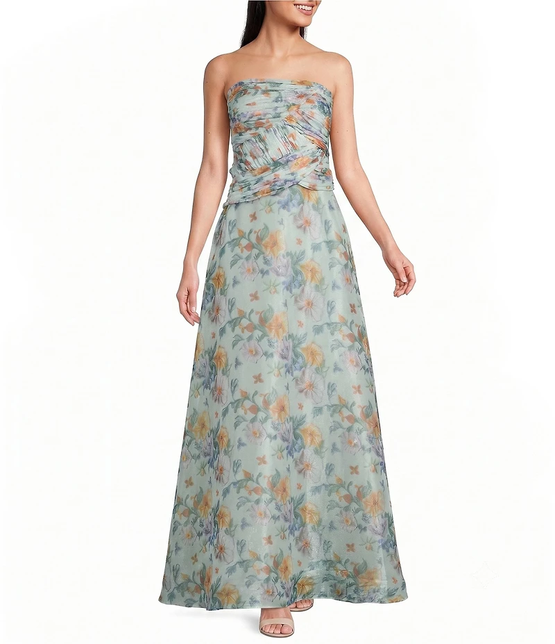 Oleg Cassini Strapless Organza Long Gown