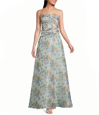 Oleg Cassini Strapless Organza Long Gown