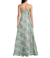 Oleg Cassini Strapless Organza Long Gown