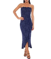 Oleg Cassini Strapless Scallop Lace Neck Wrap Midi Dress