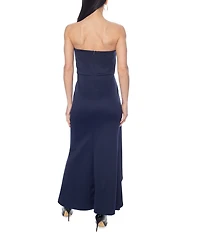 Oleg Cassini Strapless Side Drape Scuba Gown