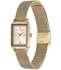 Olivia Burton Rectangle Quartz Analog White Dial Stainless Steel Mesh Bracelet Watch