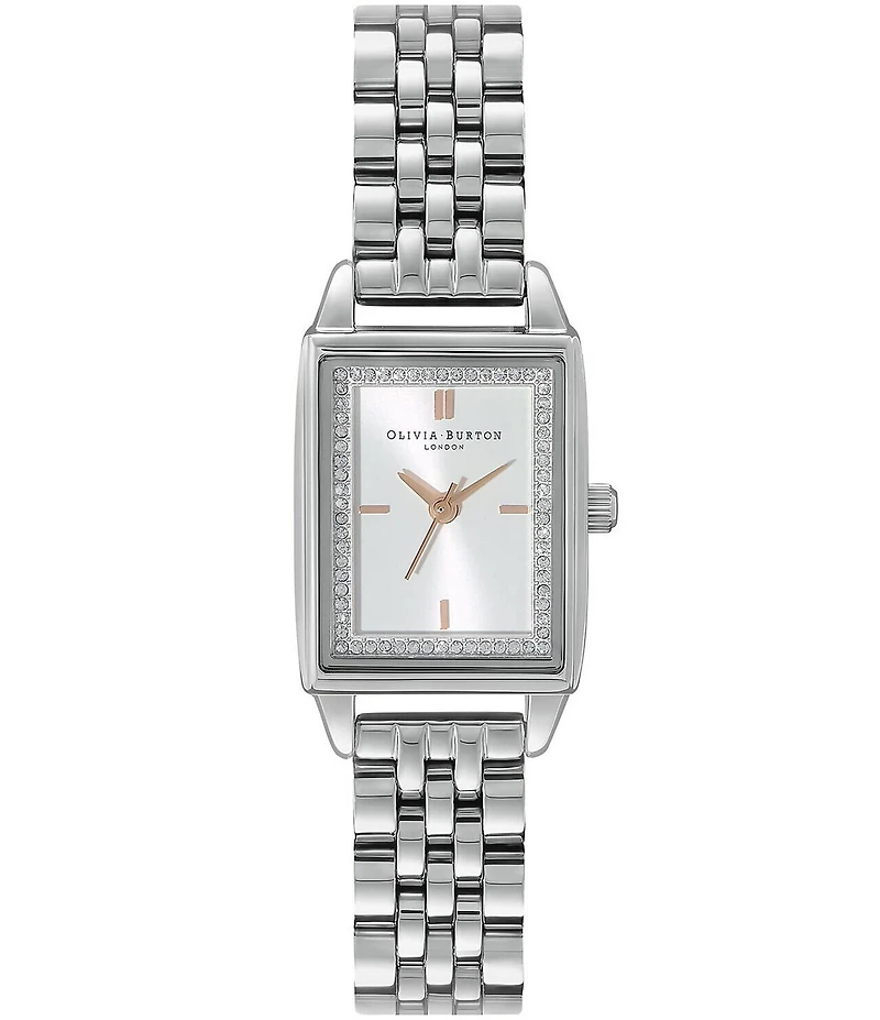 Olivia Burton Rectangle Quartz Analog White Dial Silver Stainless Steel Bracelet Watch